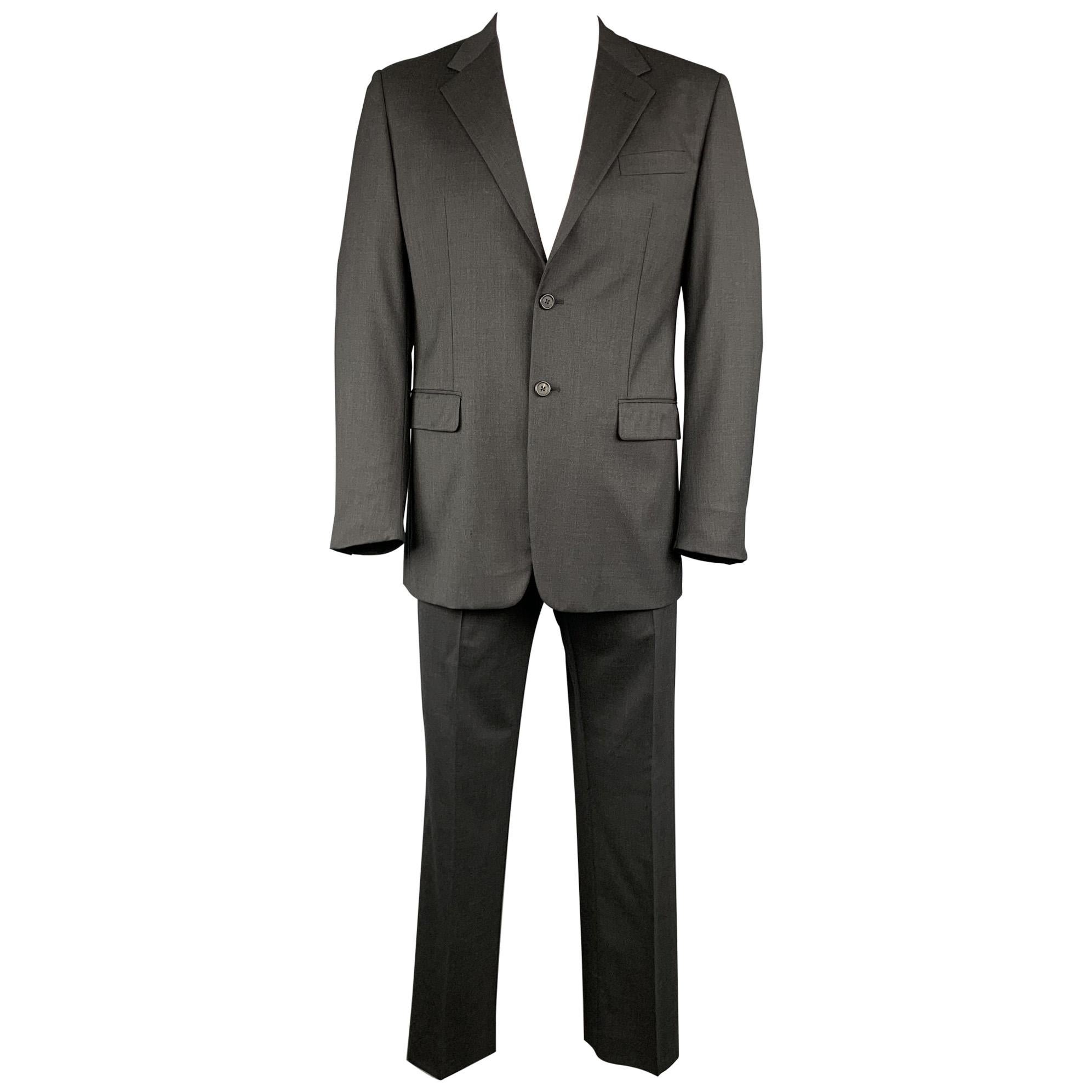 PRADA 42 Regular Charcoal Solid Wool 35 32 Notch Lapel Suit