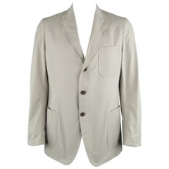 PRADA 44 Regular Light Grey Solid Cotton Notch Lapel  Sport Coat