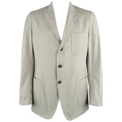 PRADA 44 Regular Light Grey Solid Cotton Notch Lapel Sport Coat
