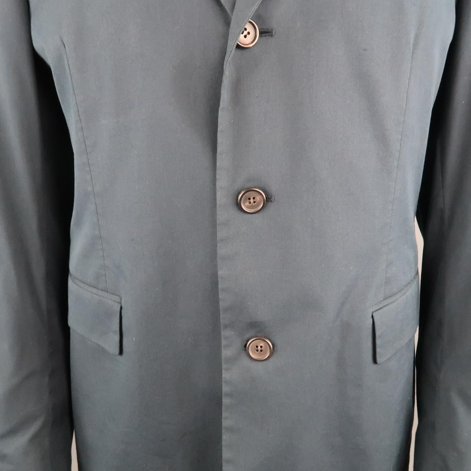 Black PRADA 44 Regular Navy Solid Cotton Blend Notch Lapel Sport Coat