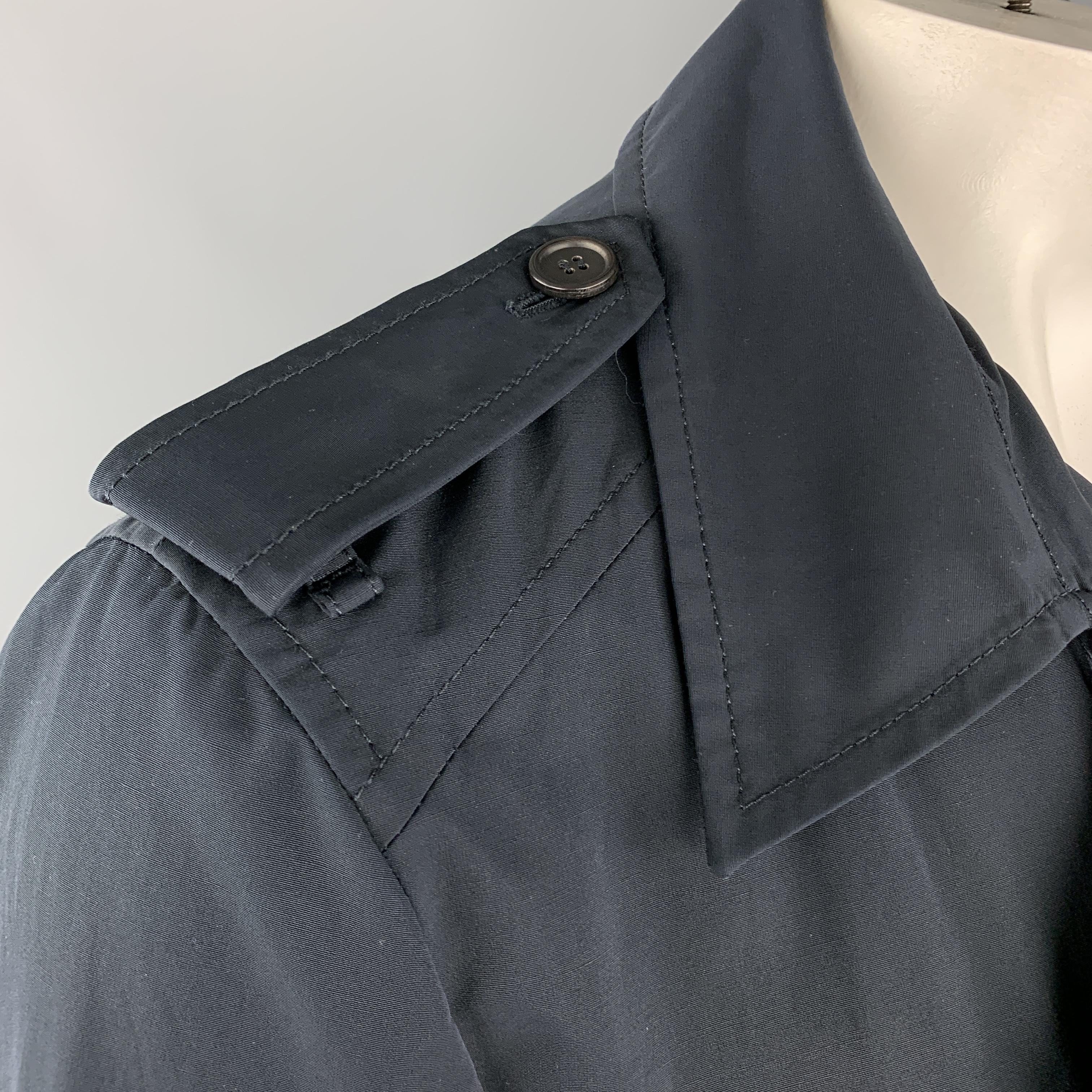 PRADA 46 Navy Cotton Blend Cropped Trench Peacoat In Good Condition In San Francisco, CA