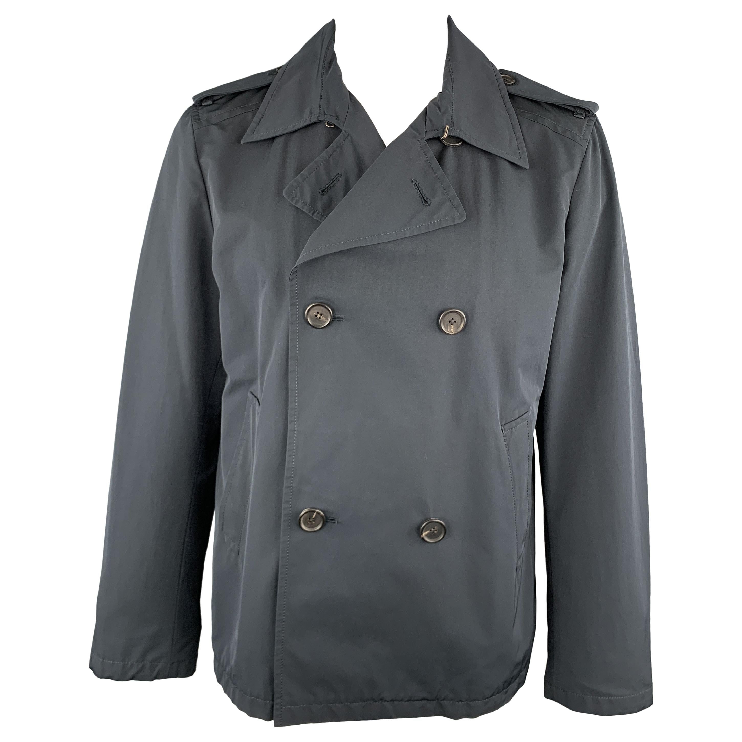 PRADA 46 Navy Cotton Blend Cropped Trench Peacoat