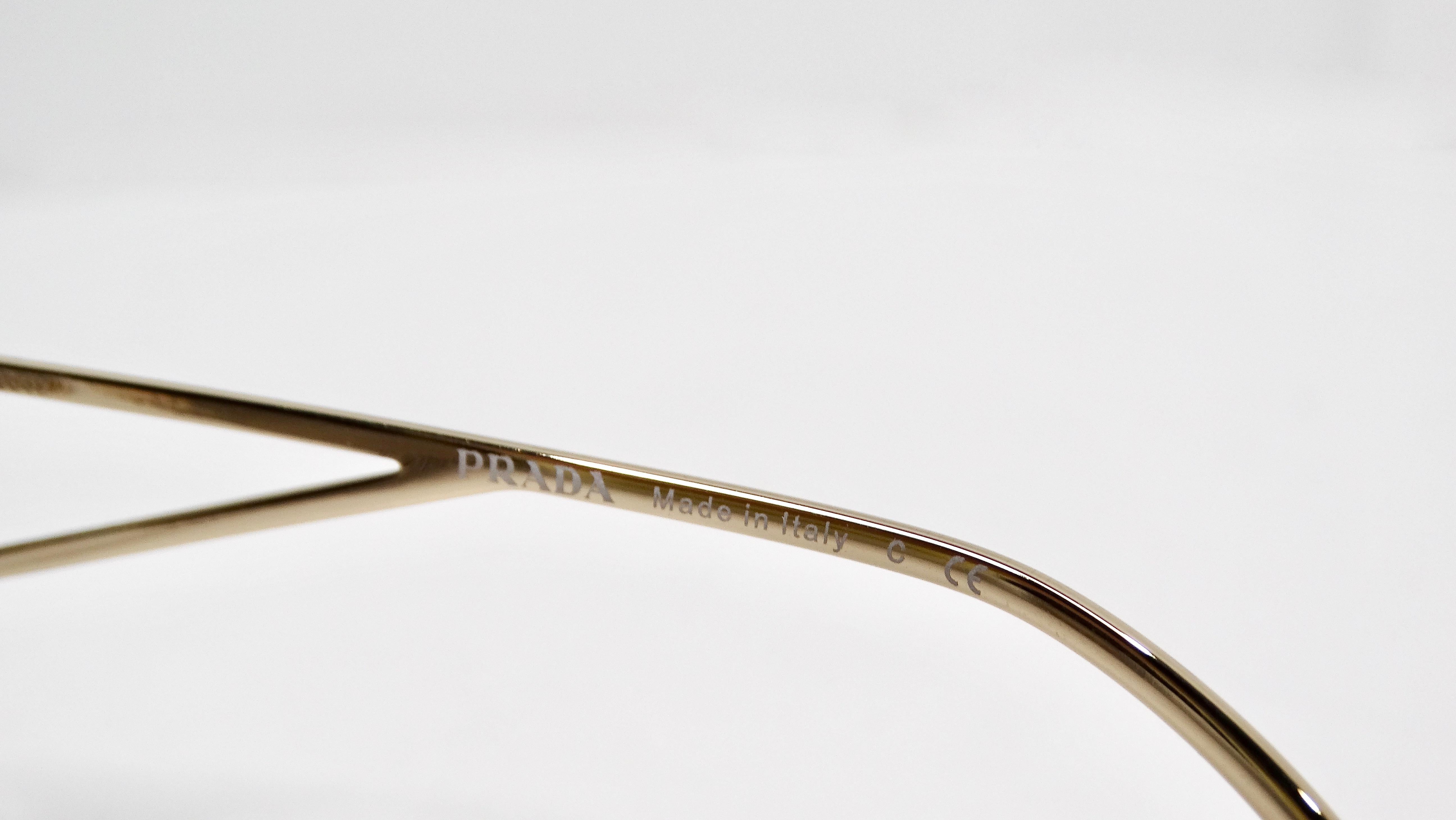 Prada 57Y Gold-Tone Metal Frame Logo Aviator Sunglasses For Sale 1