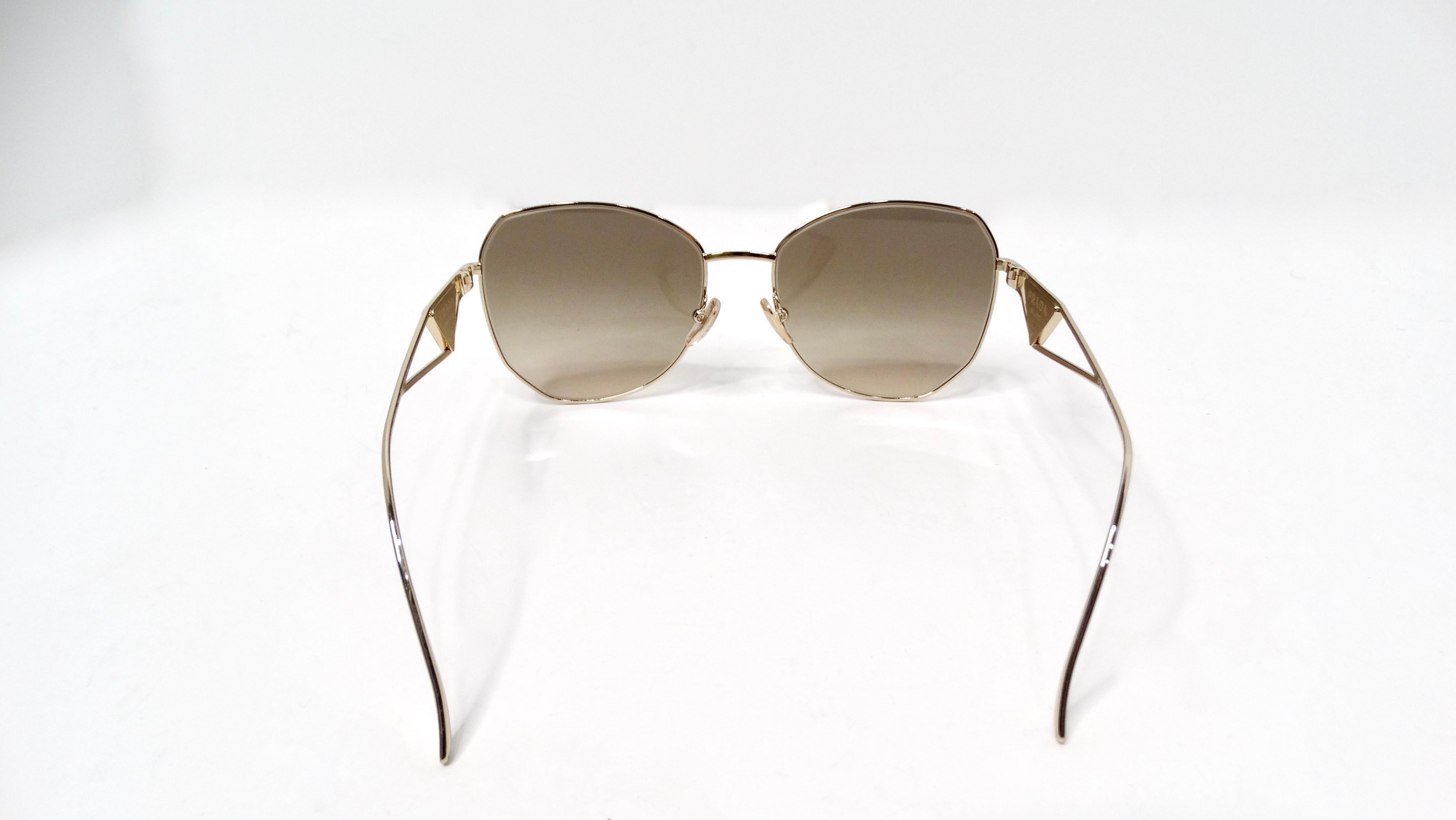 Prada 57Y Gold-Tone Metal Frame Logo Aviator Sunglasses For Sale 2
