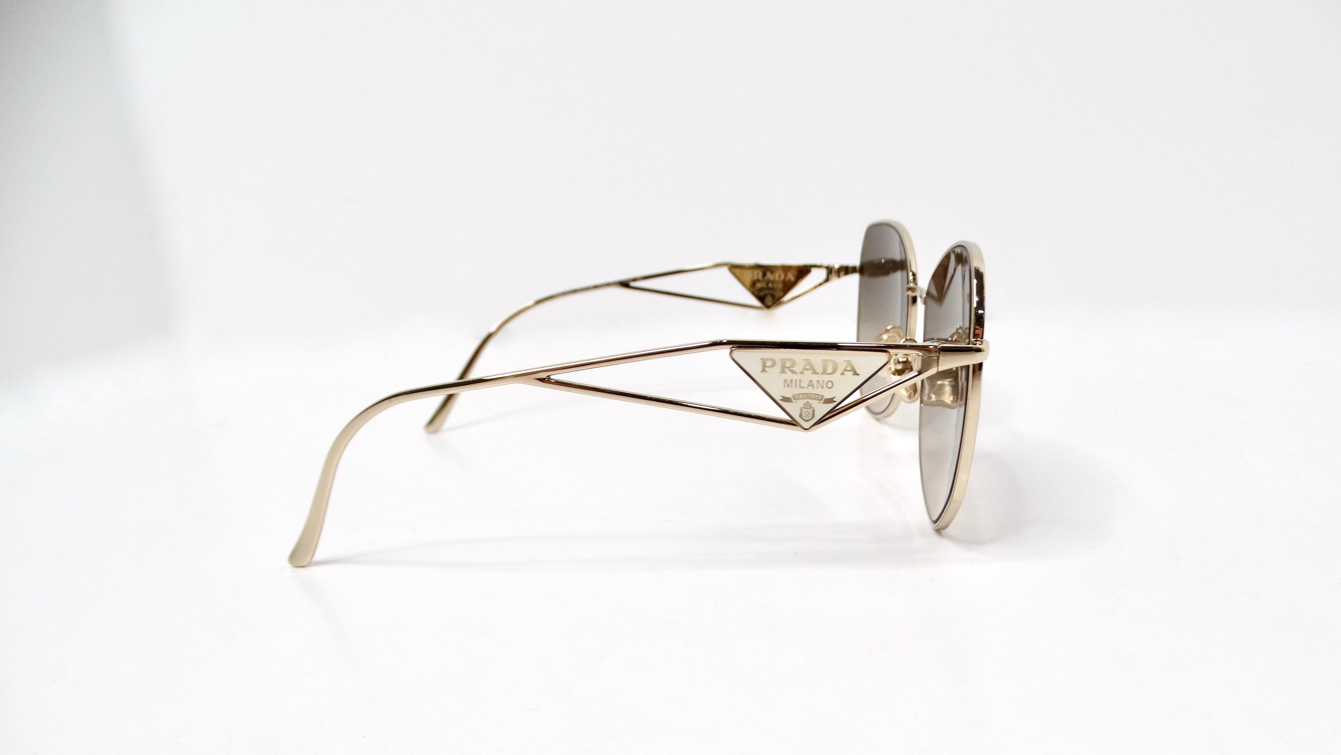 Prada 57Y Gold-Tone Metal Frame Logo Aviator Sunglasses For Sale 3