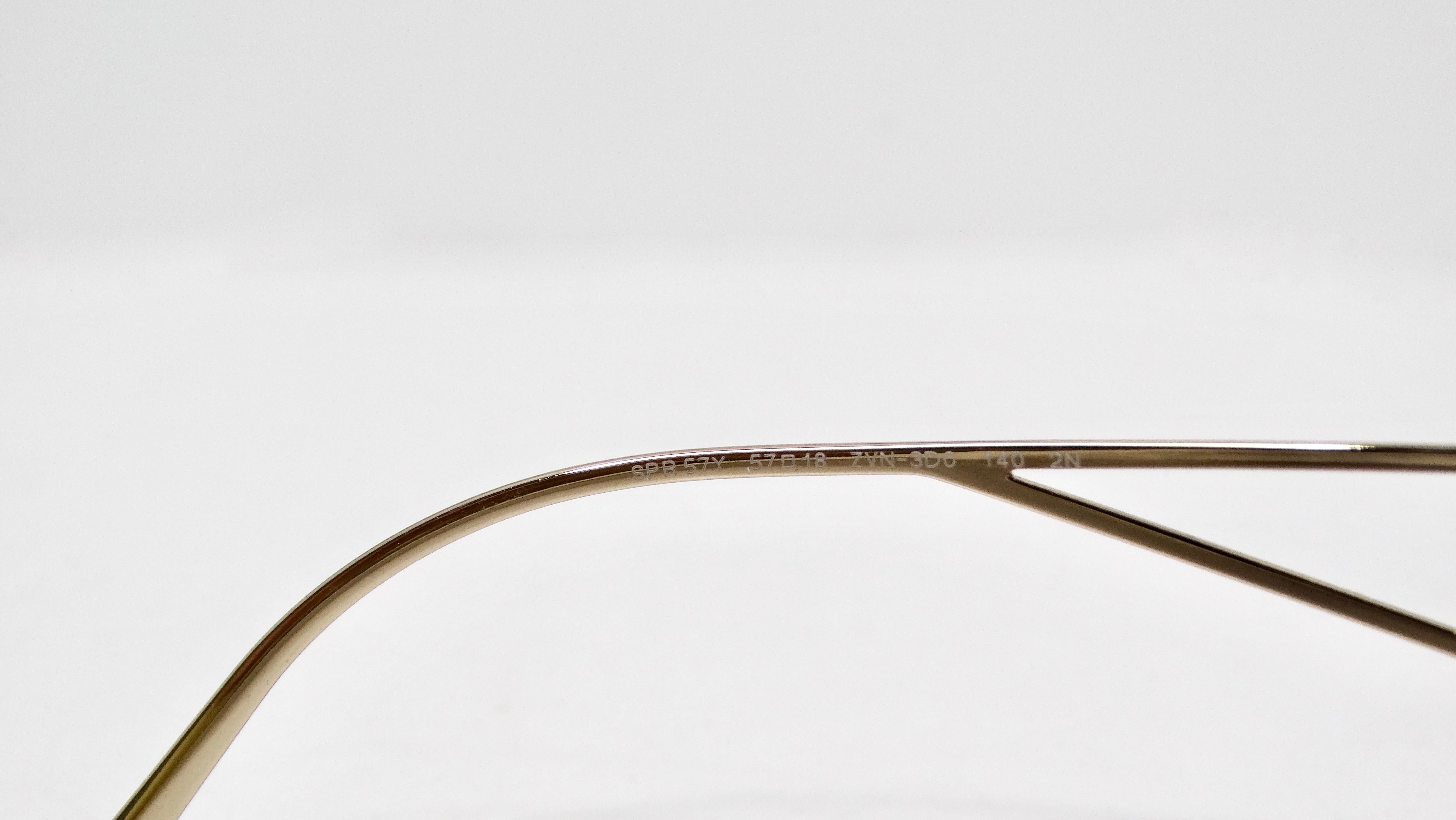 Prada 57Y Gold-Tone Metal Frame Logo Aviator Sunglasses For Sale 4