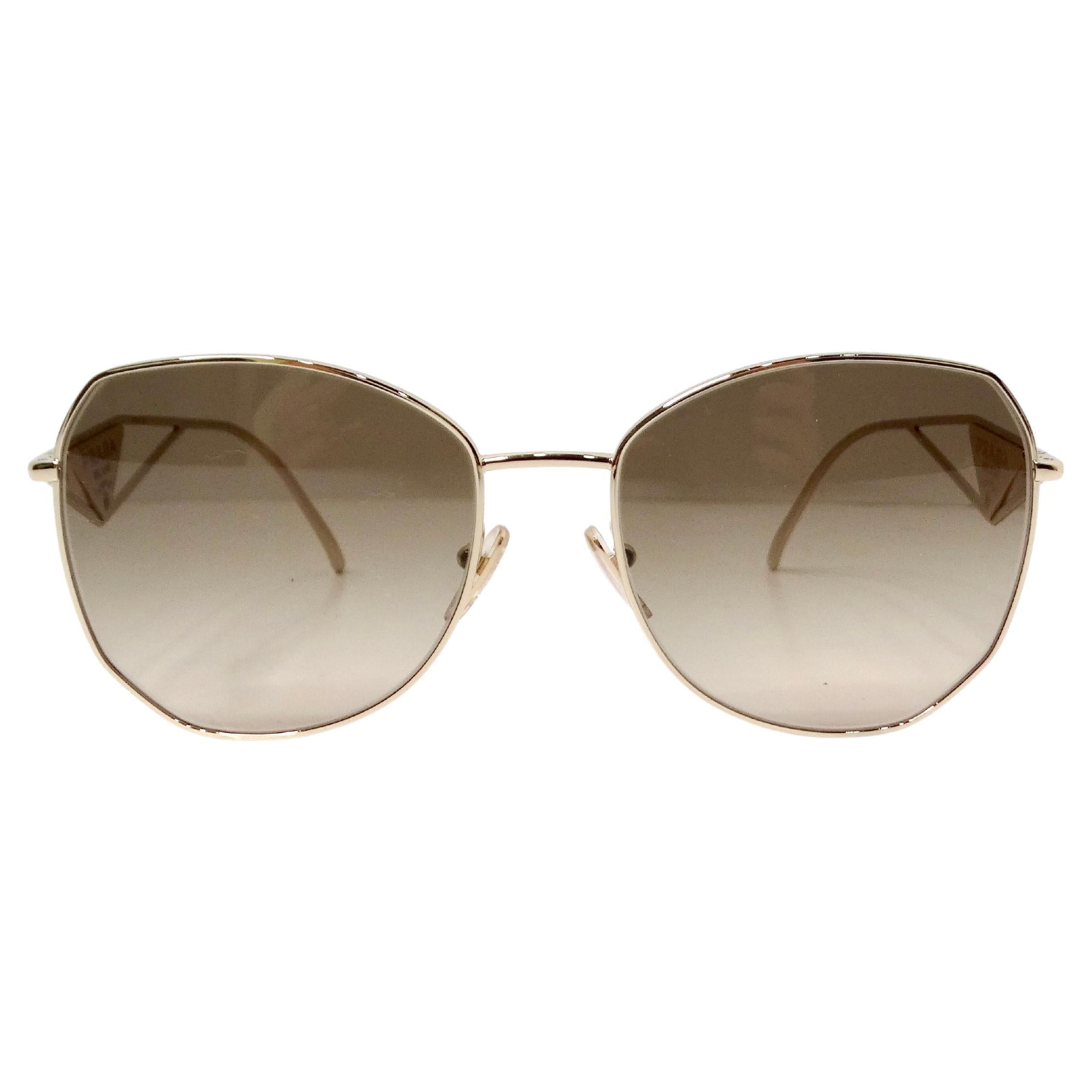 Prada 57Y Gold-Tone Metal Frame Logo Aviator Sunglasses For Sale