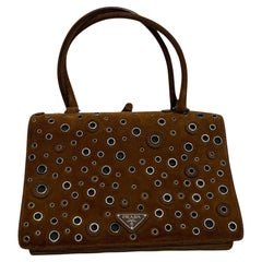Prada 90s Brown Suede Eyelet Frame Bag