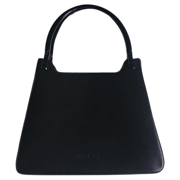 PRADA black leather net woven pink satin triangle logo drawstring crossbody  bag at 1stDibs