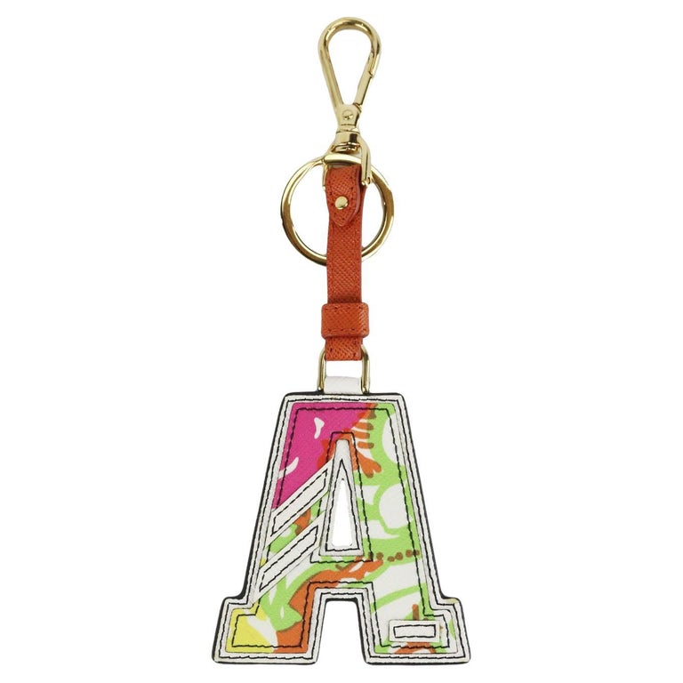 Prada 'A' Initial Printed Textured Leather Bag Charm For Sale at 1stDibs