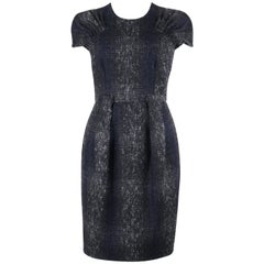 PRADA A/W 2009 Navy Blue & Gray Plaid Boucle Wool Pleated Shift Cocktail Dress
