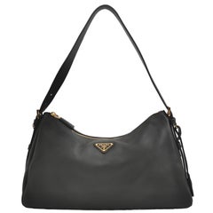 Prada Aimée Black Large Calfskin Leather Shoulder Bag