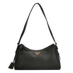 Prada Aimée Borsa a tracolla media in pelle di vitello nera