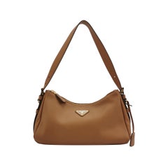 Prada Aimée Tan Brown Medium Calfskin Leather Shoulder Bag