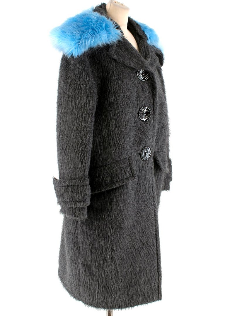 Prada Alpaca And Faux Fur Coat in Grey 42 For Sale at 1stDibs