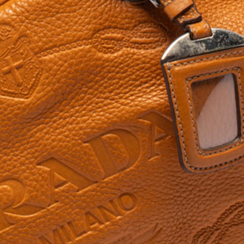 Prada Amber Vitello Daino Leather Logo Embossed Satchel 2