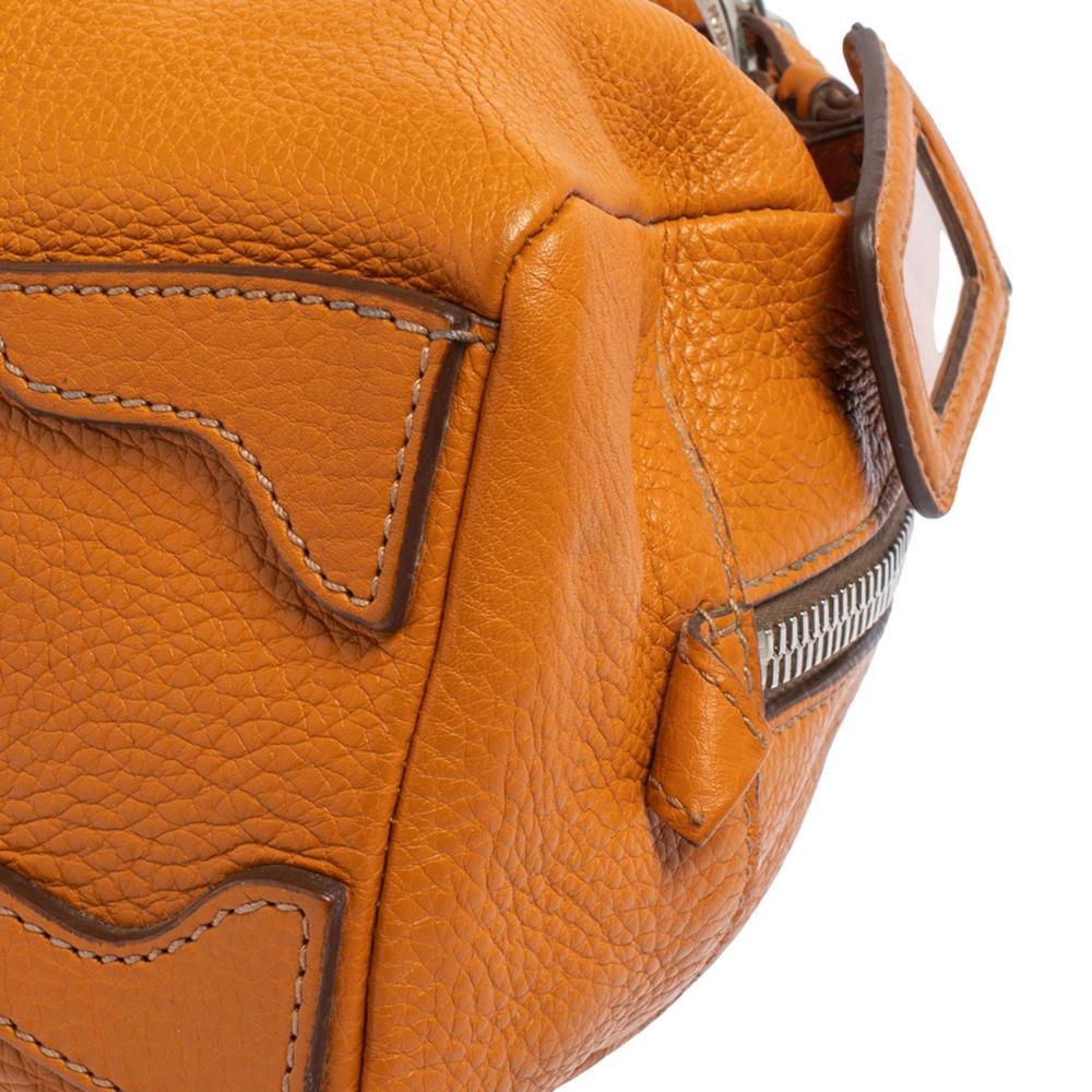 Brown Prada Amber Vitello Daino Leather Logo Embossed Satchel
