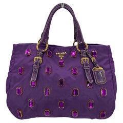 Prada Anemone Tessuto Pietre Nylon Jeweled Tote Bag