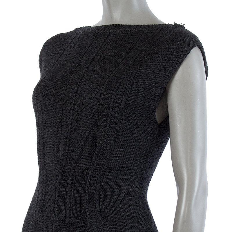 Black PRADA anthracite grey wool CAP SLEEVE KNIT Dress 40