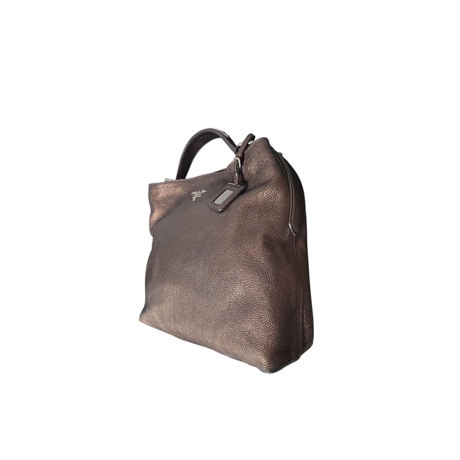 Gray Prada Antico Mordore Vitello Daino Leather Hobo Bag BR3980 For Sale