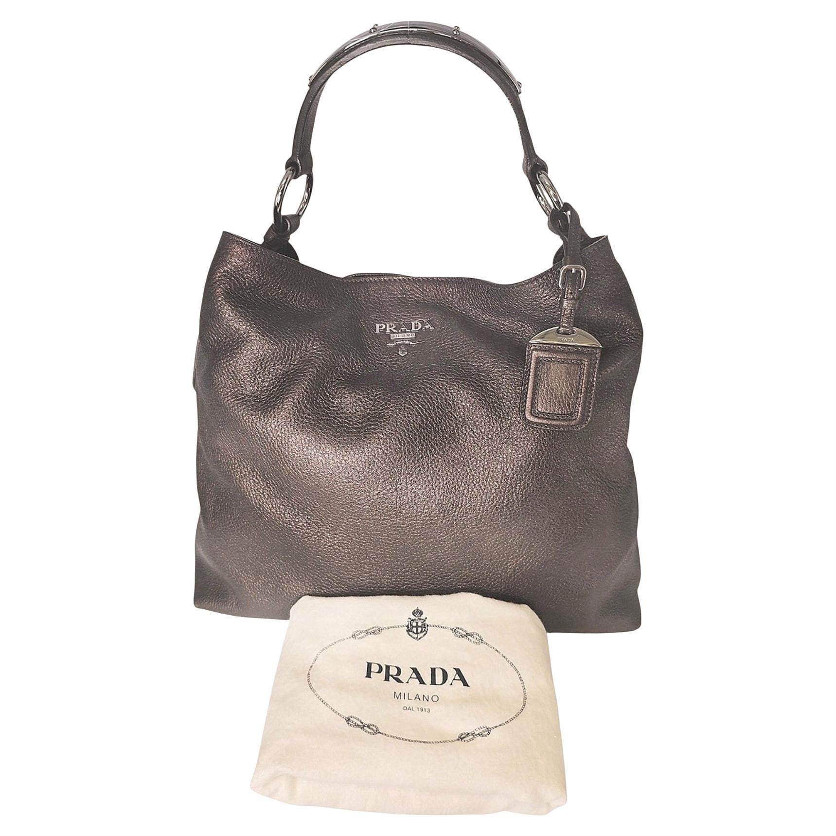 Prada Antico Mordore Vitello Daino Leather Hobo Bag BR3980 For Sale