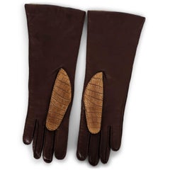 PRADA Guanti in CROCE e PELLE marrone chiaro antico 7