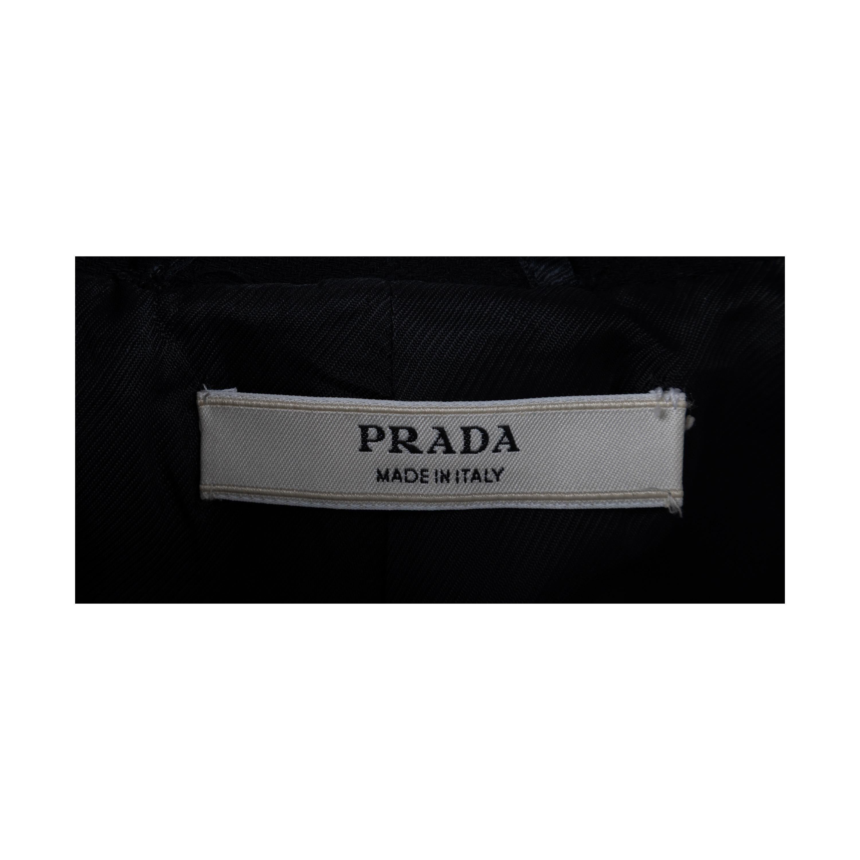Black Prada Appliqué Embroidered Wool Coat For Sale