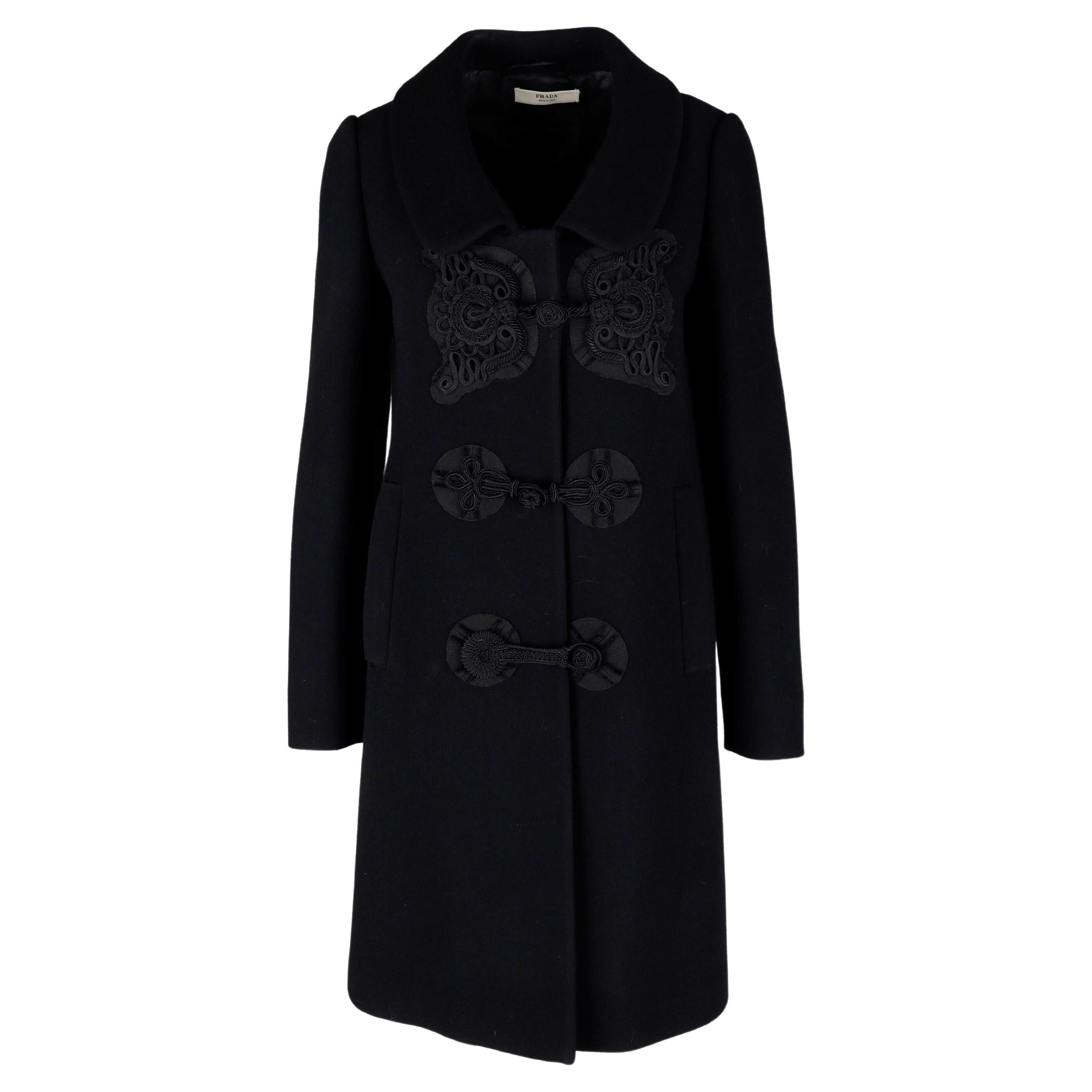 Prada Appliqué Embroidered Wool Coat For Sale