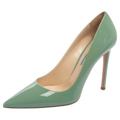 Prada Aqua Green Patent Leather Pointed-Toe Pumps Size 38.5