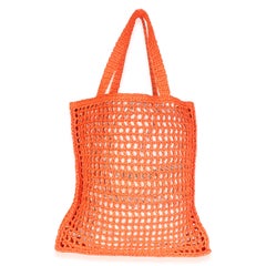 Prada Arancio Yarn Raffia Effect Logo Crochet Tote