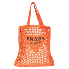 Prada Arancio Yarn Raffia Effect Logo Crochet Tote