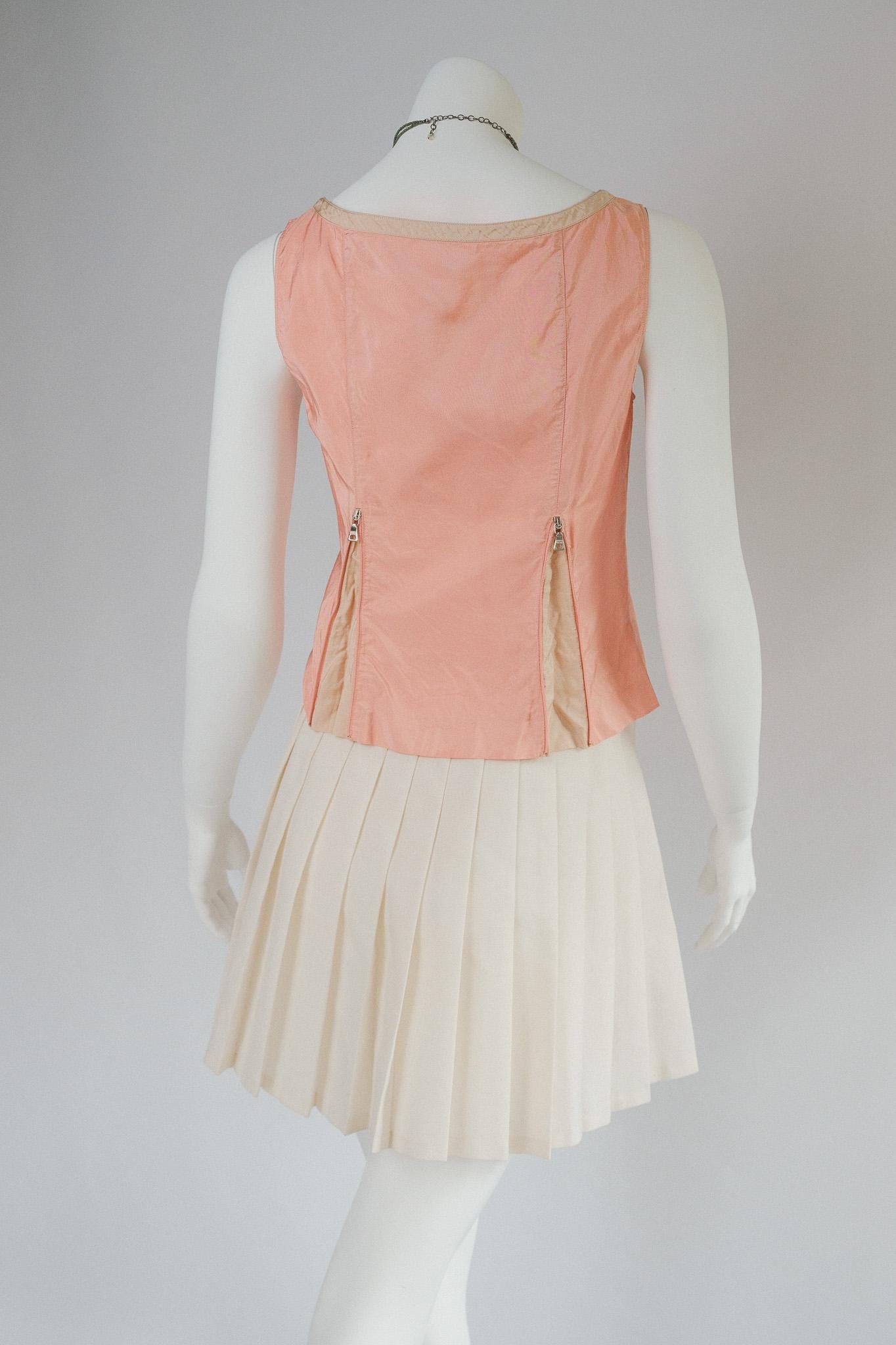 Prada Archival Baby Pink and Beige  Silk Corset Bustier Top w Zips Corset In Fair Condition In Berlin, DE