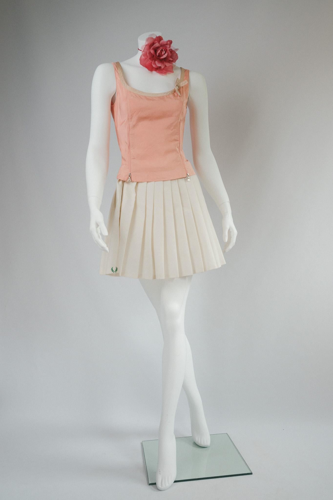 Women's or Men's Prada Archival Baby Pink and Beige  Silk Corset Bustier Top w Zips Corset 