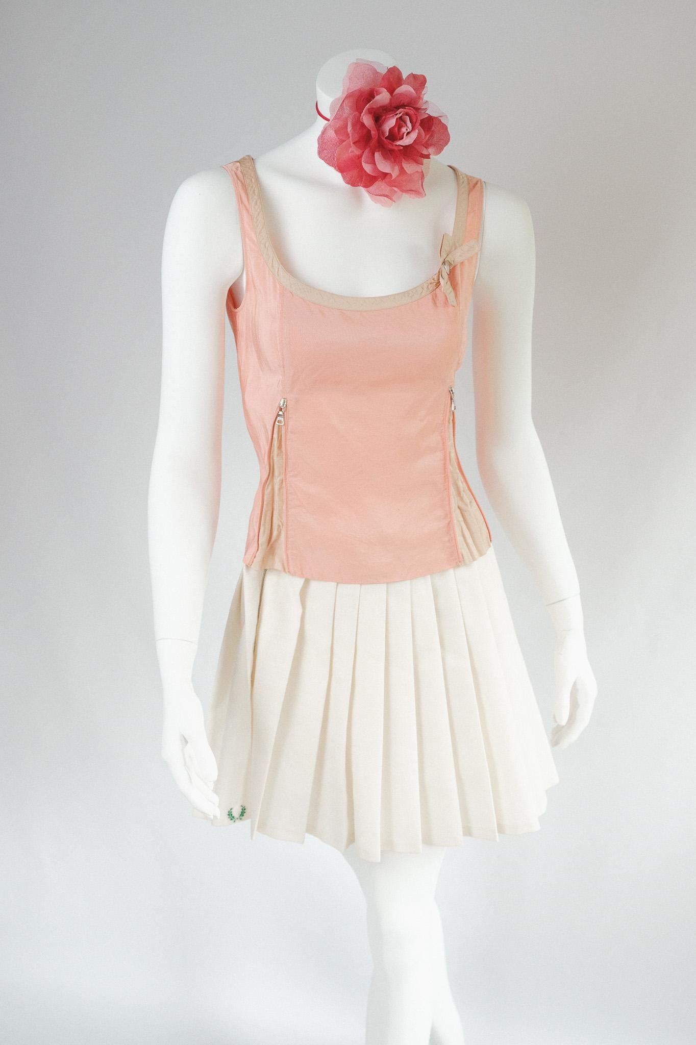 Prada Archival Baby Pink and Beige  Silk Corset Bustier Top w Zips Corset  2