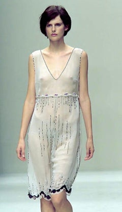 PRADA Archival S/S 2000 Runway Black Silk Embroidered Lip Dress