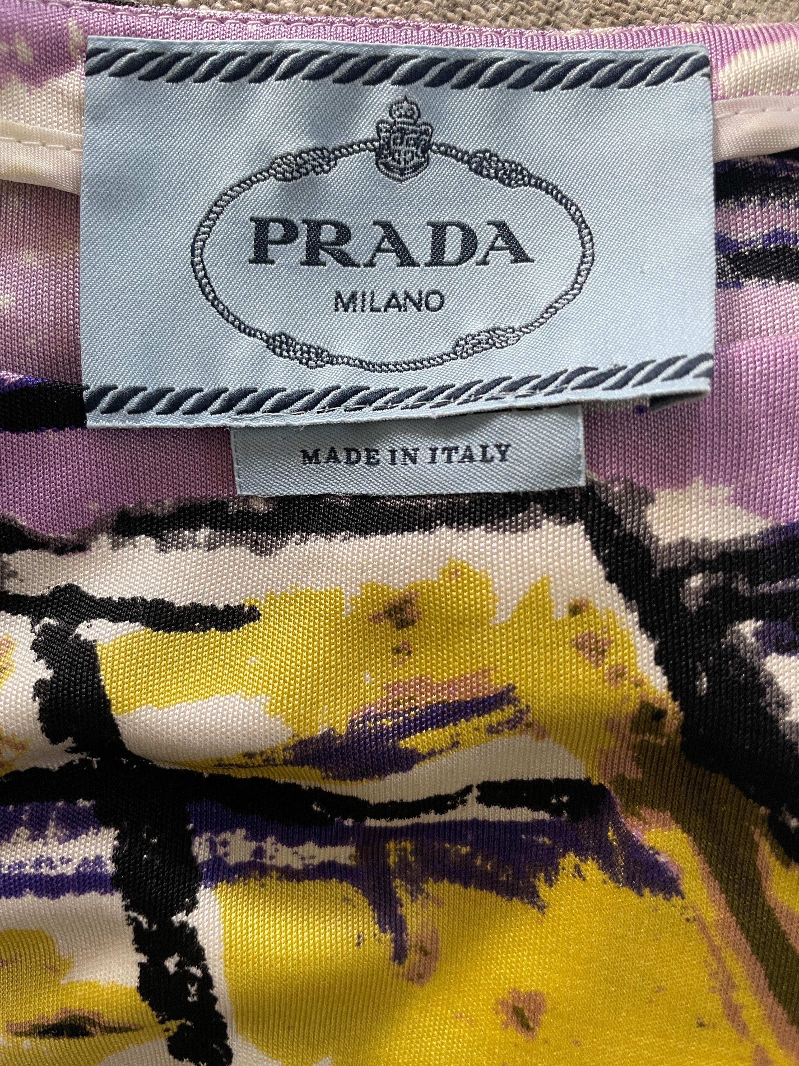 Prada Archive Print Venice Postcard Jersey Dress with Belt.
This is so pretty.
Size 42
 Bust 36