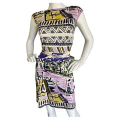 Prada Archive Print Venice Postcard Jersey Dress with Belt