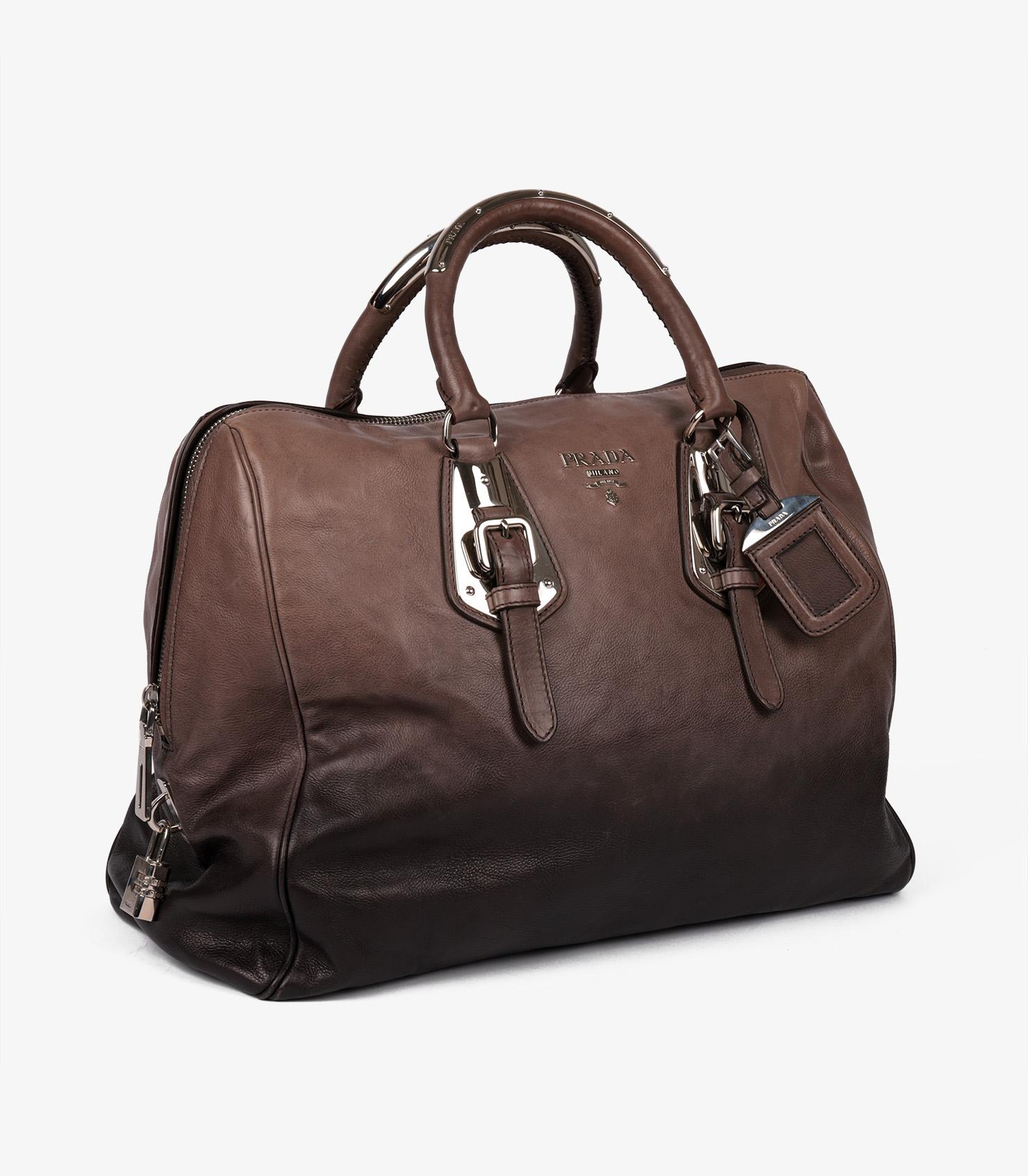 Black Prada Ardesia & Fumo Ombre Glace Calf Leather Bowling Bag
