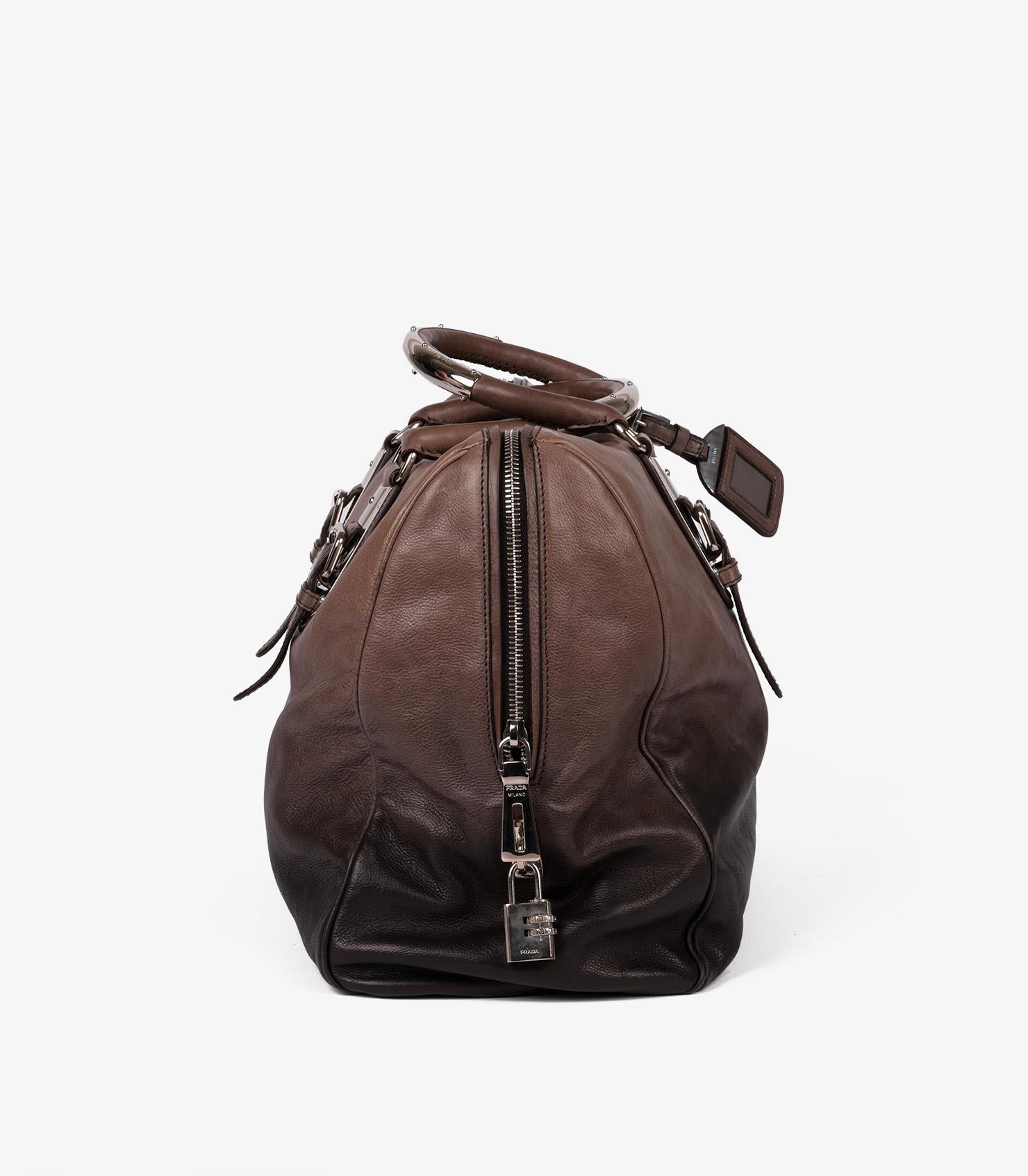 Prada Ardesia & Fumo Ombre Glace Calf Leather Bowling Bag In Excellent Condition In Bishop's Stortford, Hertfordshire