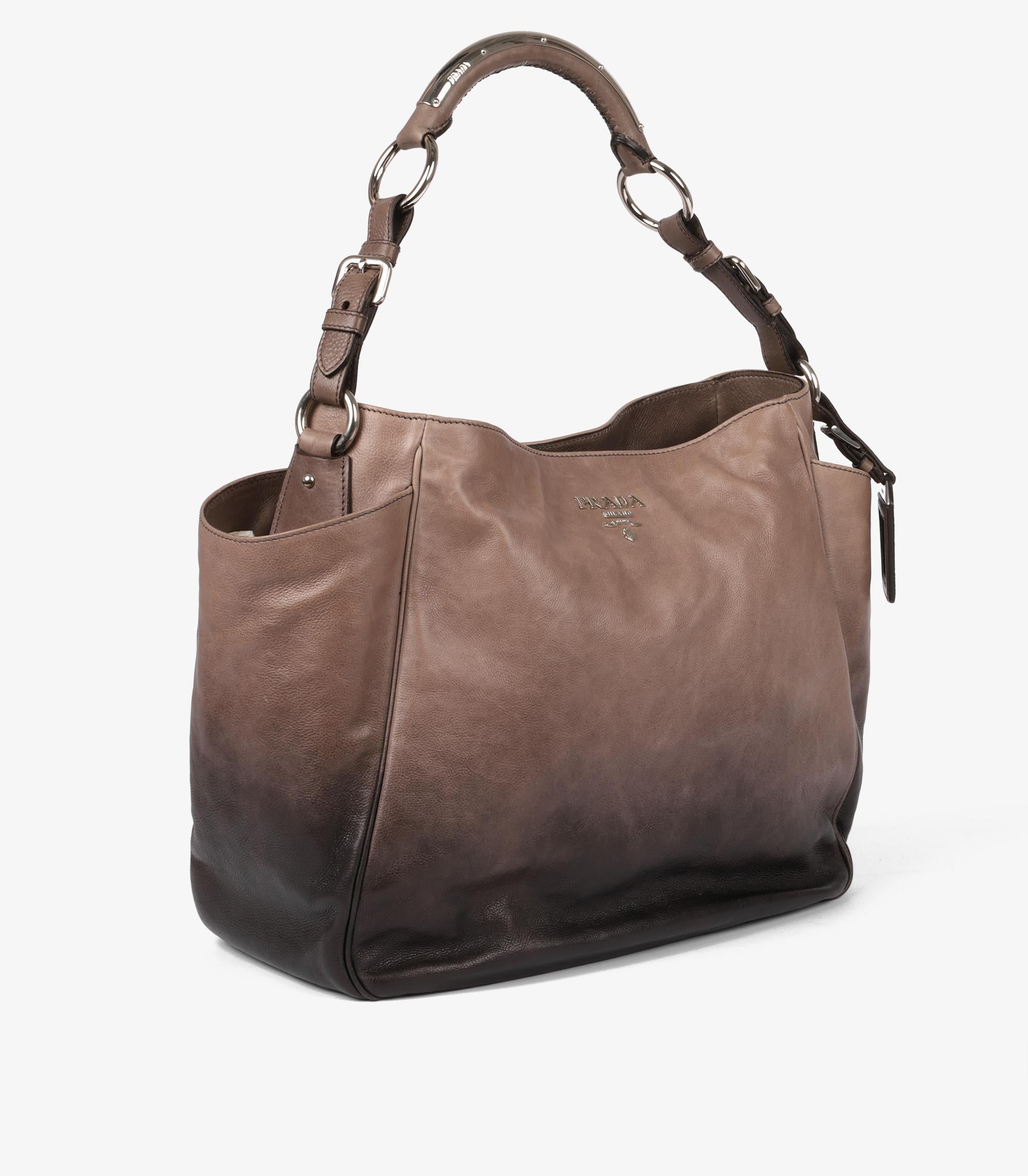 Brown Prada Ardesia & Fumo Ombre Glace Calf Leather Side Pocket Hobo Bag