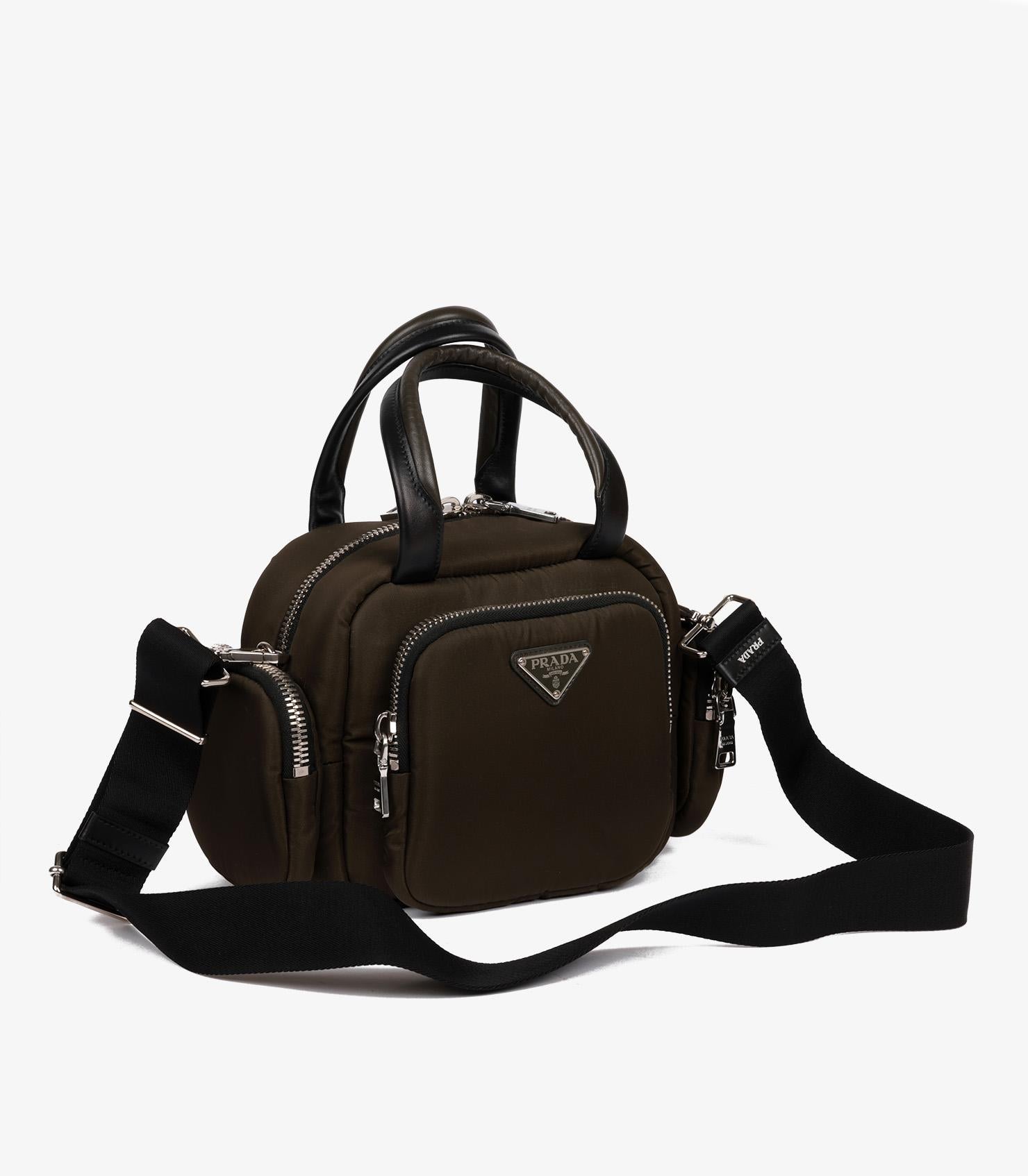 Prada Army Green Nylon & Black Lambskin Leather Cargo Bag In Excellent Condition In Bishop's Stortford, Hertfordshire