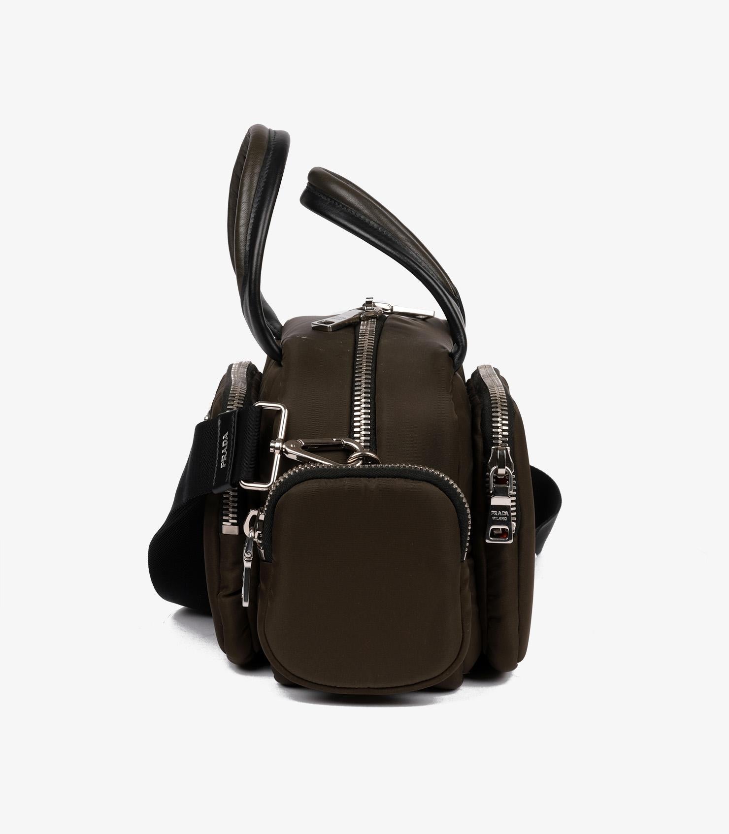 Women's or Men's Prada Army Green Nylon & Black Lambskin Leather Cargo Bag