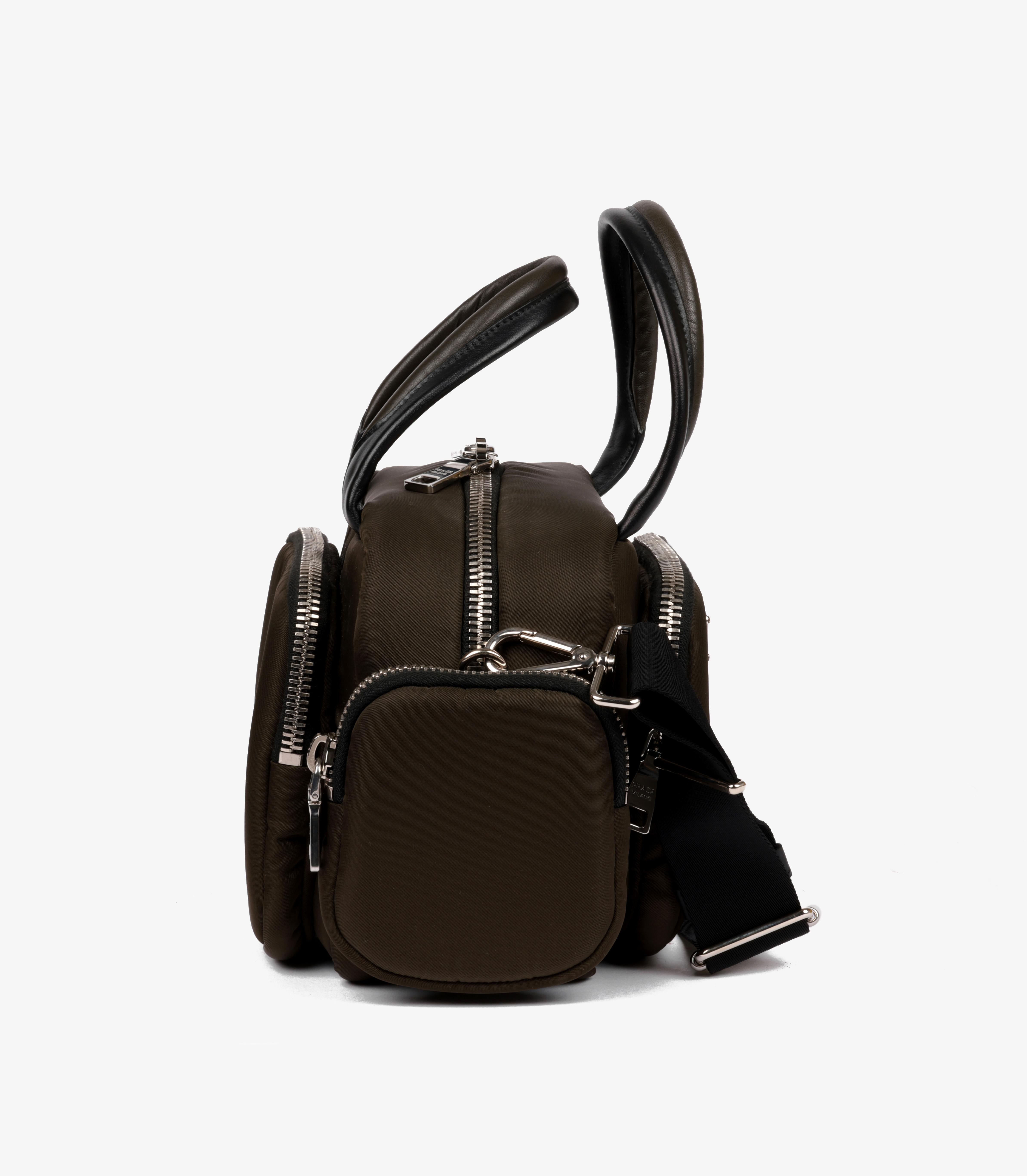 Prada Army Green Nylon & Black Lambskin Leather Cargo Bag 1