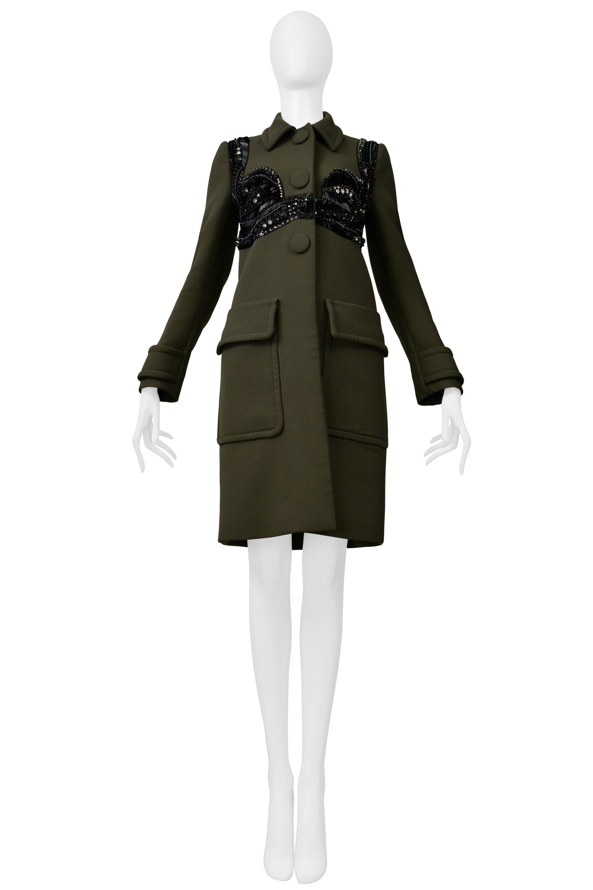Prada Abrigo sastre verde militar con detalle de abalorios negros de fantasía 2014 Negro en venta