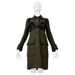 Prada Army Green Tailored Coat With Fancy Black Bra Beading Detail 2014