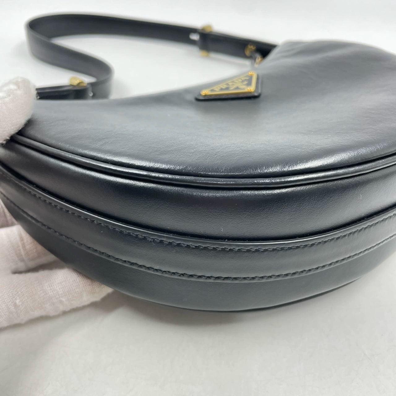 Prada Arqué black calfskin leather shoulder bag Crescent Moon Shape 7