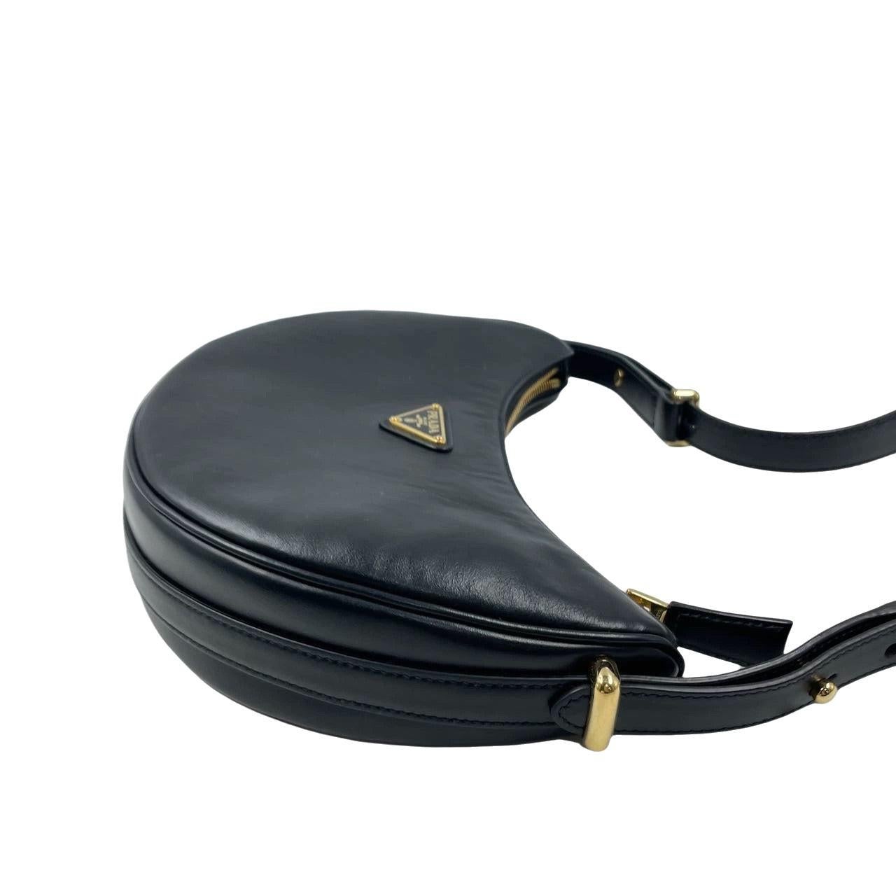 Women's Prada Arqué black calfskin leather shoulder bag Crescent Moon Shape
