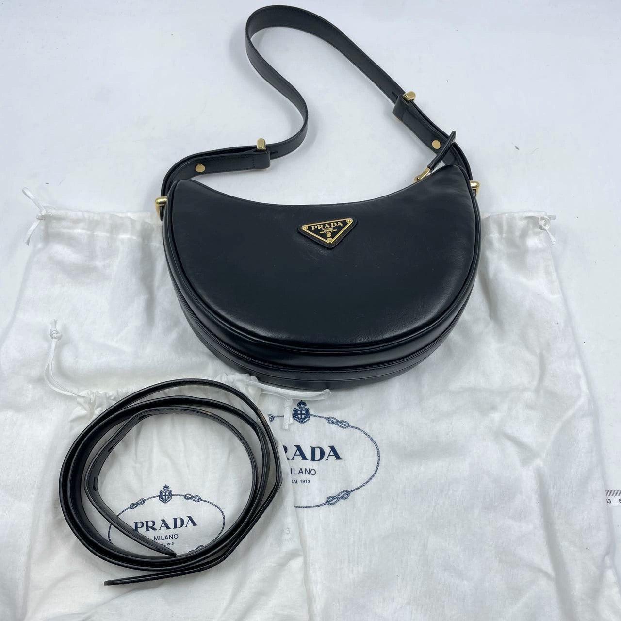 Prada Arqué black calfskin leather shoulder bag Crescent Moon Shape 2