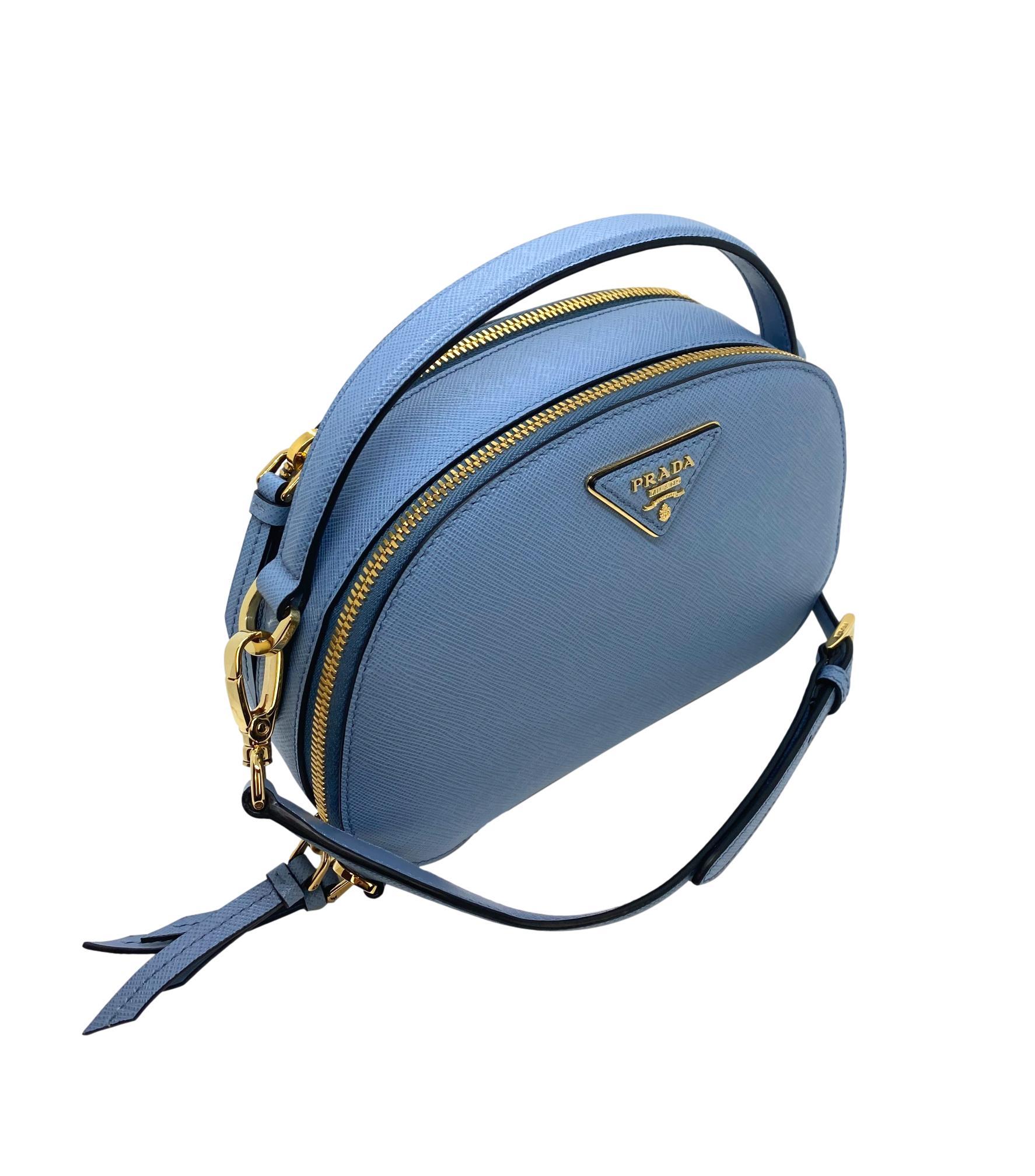 Gray Prada Astral Blue Saffiano Leather Odette Top Handle Cross-body Bag