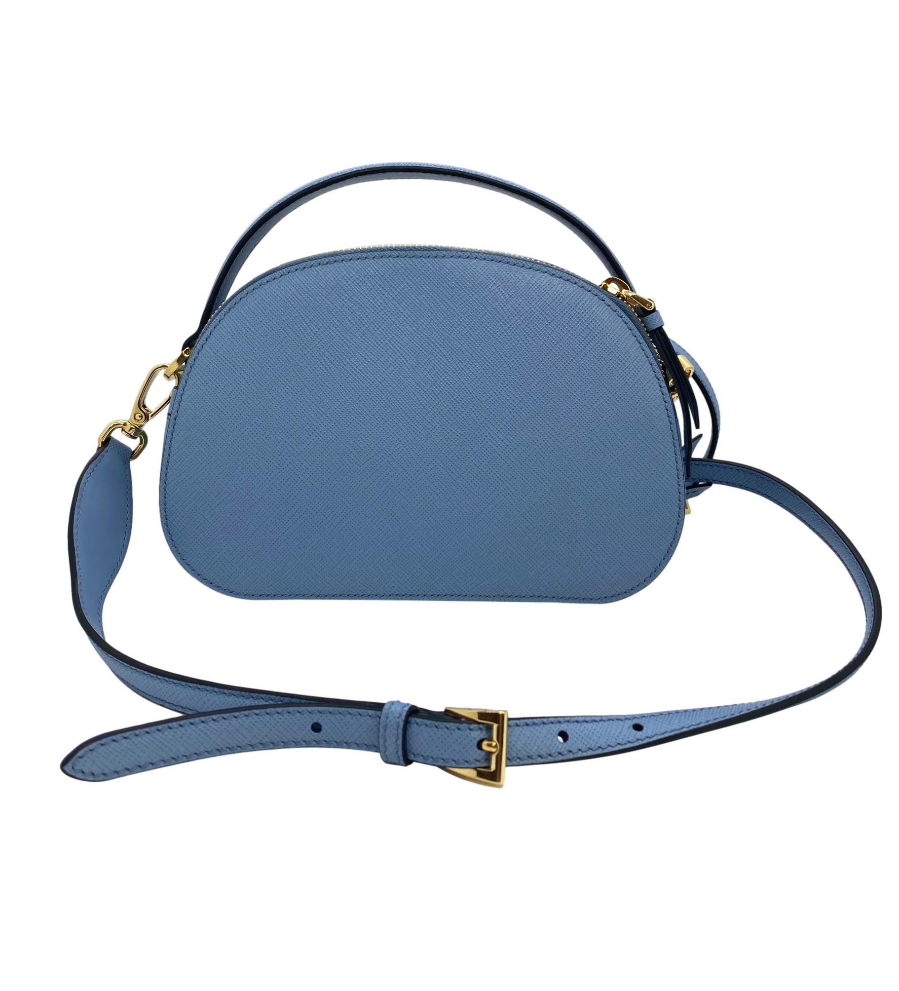 Prada Astral Blue Saffiano Leather Odette Top Handle Cross-body Bag In Good Condition In Banner Elk, NC